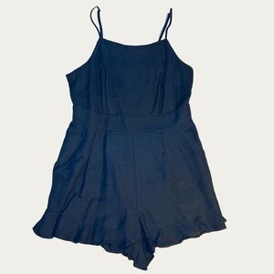 LOFT Black Linen/Viscose‎ Blend Romper Pockets Ruffle Size 4